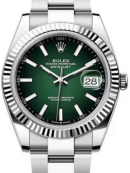 Rolex Datejust 41 White Rolesor Rolex Oyster Bracelet 126334-0033 Green Ombre